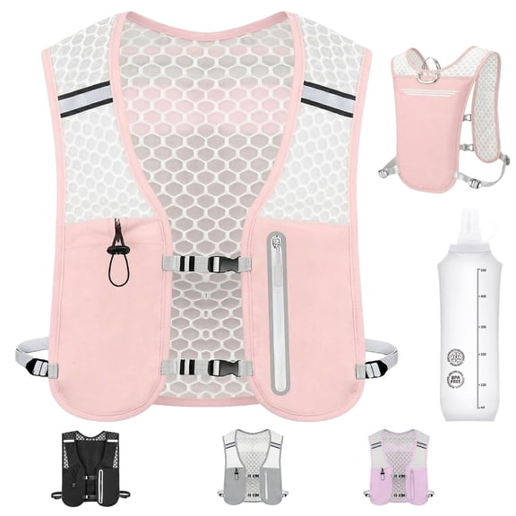 Running Hydration Vest, Adjustable Chest Straps Running Vest for Women Men with 500ml Soft Flask(Pink)