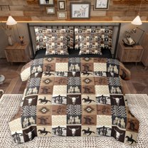Homewish Rustic Western Cowboy 7 Pieces Bedding Comforter Set,Retro Bbull Skull Full Bedding Set,Vintage Aztec Geometric Fitted Sheet Flat Sheet For Boys Kids,Microfiber Bedroom Decor Reversible