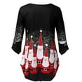 thumbnail image 2 of Attraco Women's Christmas 3/4 Sleeve Irregular Christmas Print Button Pleated Top, 2 of 3