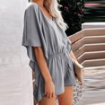 thumbnail image 4 of Womens Summer Rompers Trendy V Neck Ruffle Short Sleeve Drawstring Tummy Control Romper Batwing Sleeve Jumpsuits, 4 of 6