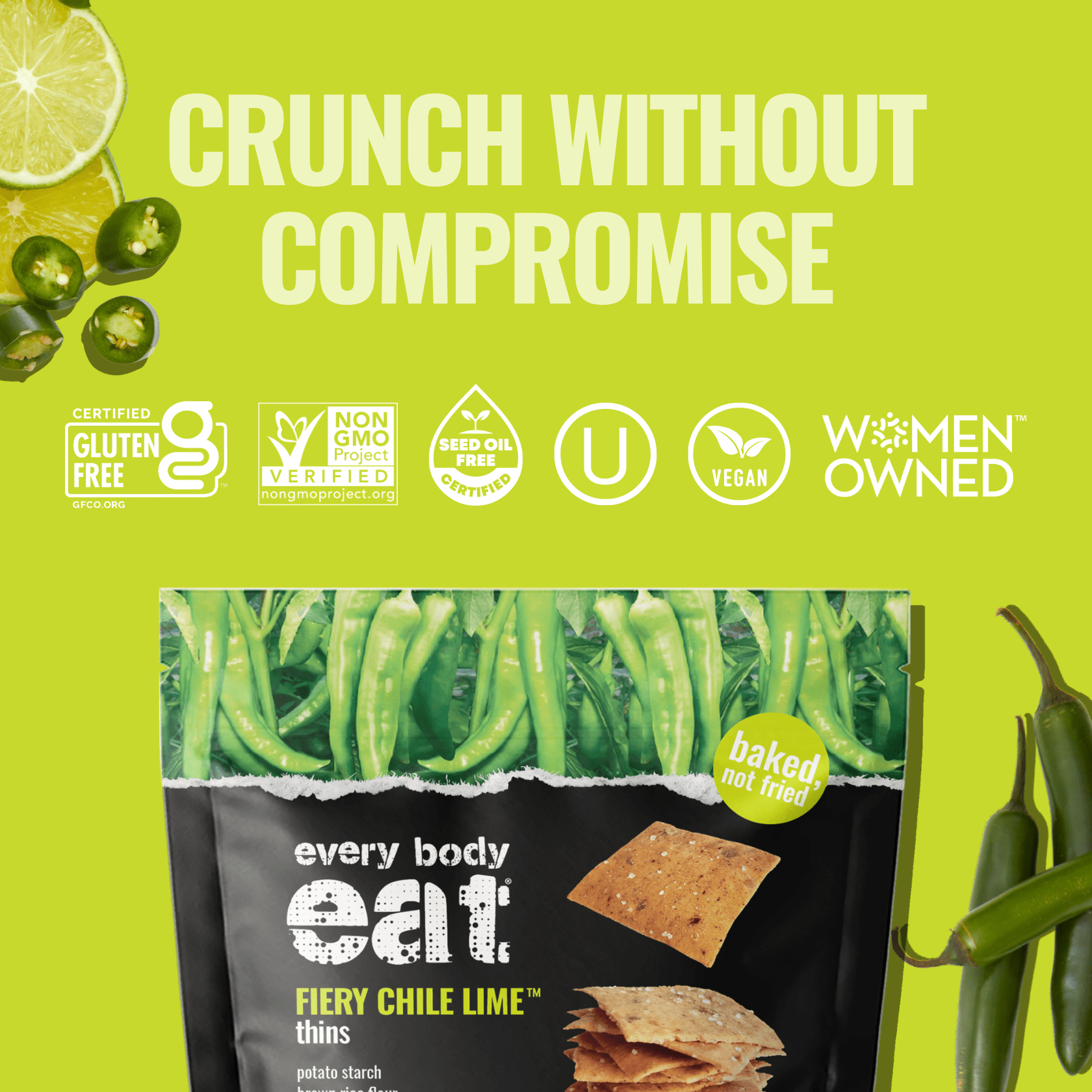 Every Body Eat Snack Thins, Fiery Chile Lime Flavor, Vegan, Gluten Free and Dairy Free (Pack of 2)