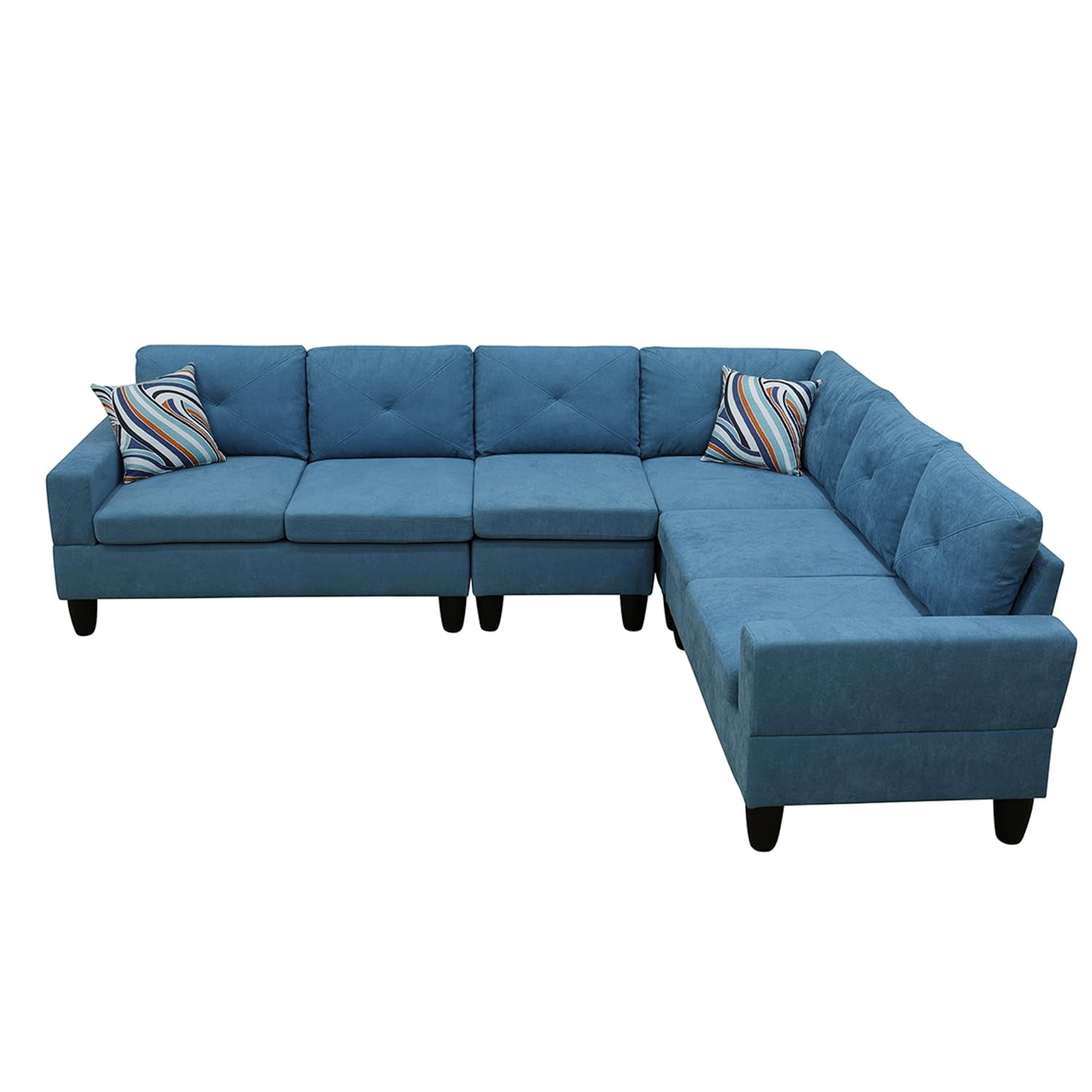 4-Piece Couch Living Room Sofa Set, 6 Seater Modular Sectional Couch L Shaped Corner Sofa, Lake Blue