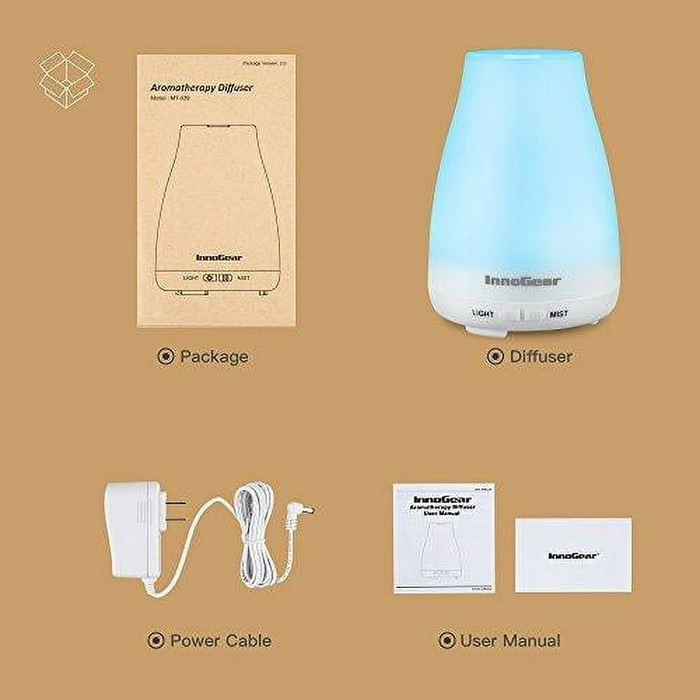 InnoGear Essential Oil Diffuser, Upgraded Diffusers for Essential Oils  Aromatherapy Diffuser Cool Mist Humidifier with 7 Colors Lights 2 Mist Mode