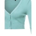 thumbnail image 4 of A2Y Women's Solid Cropped Bolero 3/4 Sleeve Button Down V-Neck Cardigan Sweater Ice Blue 4XL, 4 of 5
