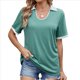 thumbnail image 1 of Camisetas de Corta con Cuello en U para Mujer, Blusas de Verano con Contraste, Camisas Informales de Negocios, Camisetas Holgadas. Verde Frijol L, 1 of 9