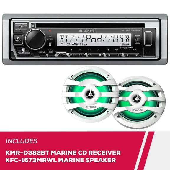 New Kenwood KMR-D382BT Marine CD Receiver & KFC-1673MRWL 6.5" 2-Way Marine Speakers