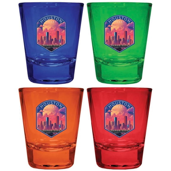 Houston Texas Design A Souvenir Full Color 2 oz Round Shot Glass Multicolor (4-Pack)