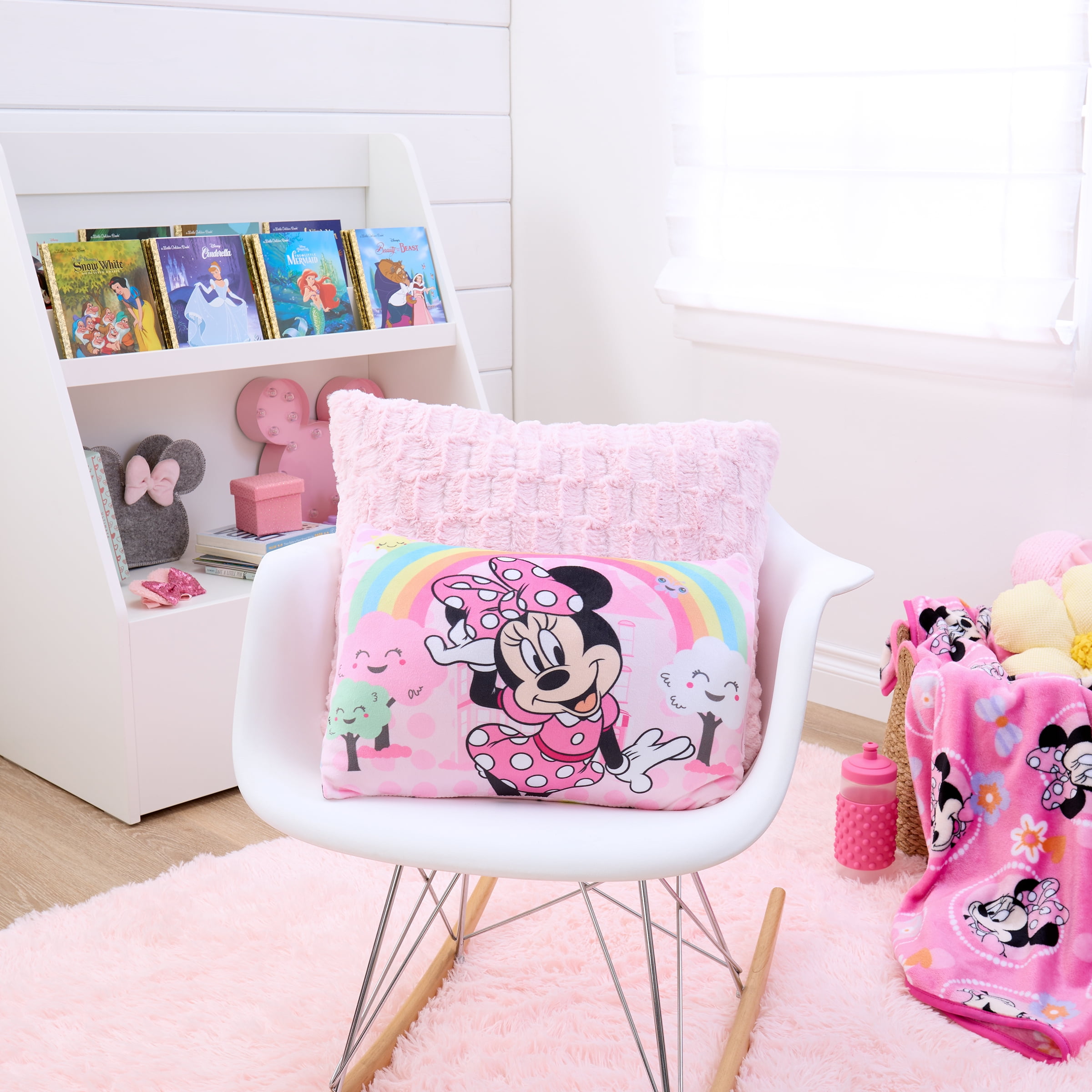 Disney Minnie Mouse Squishy Toddler Pillow, 12"x15", Pink, Rectangular shape, Rainbows