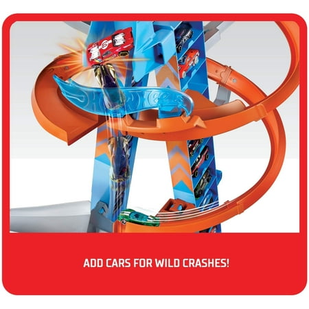 Hot Wheels Sky Crash Tower Track Set 2 5 Ft 83 Cm High With Motorized Booster Orange Track 1 Vehicle Race Multiple Cars Gift For Kids 5 To 10 Years Old Up Walmart Canada