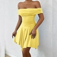 thumbnail image 4 of Women'S Off the Shoulder Mini Dress Ruffle Hem Ruched Corset Short Cocktail Party Dresses Light Yellow M, 4 of 8