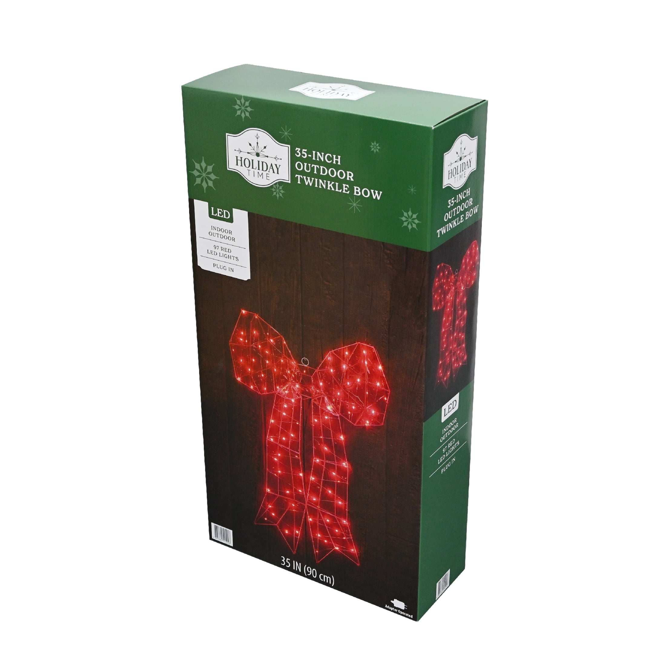 Indoor/Outdoor Twinkle Bow Christmas Decoration with 97 LED Lights, Red, 35", by Holiday Time