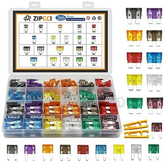 ZIPCCI 266 Pcs - Car Fuses Assortment Kit, Mini & Standard Automotive Fuses - Blade Auto Fuse for RV, Marine, Camper, Travel Trailers, Boat (2A/3A/5A/7.5A/10A/15A/20A/25A/30A/40AMP)