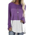 thumbnail image 3 of Camiseta de mujer de manga larga, cuello redondo, color en contraste, camiseta de algodón, morado, L sidaley AP000711-12, 3 of 7