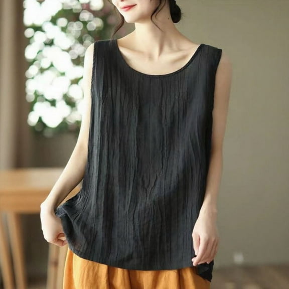 SNKSDGM Women's Plus Tops for Women Trendy Summer 3/4 Sleeves Womens Shirts Short Sleeve Linen Plus Size Tank Top for Women Stylish Layering Casual Loose Fit for All Seasons Xxl