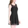 thumbnail image 4 of INSPIRE CHIC Women's Sleeveless Semi Sheer Yoke Floral Lace Mini Flare Dress L Black, 4 of 7