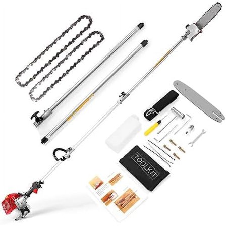 Pole Saw Gas Powered, 16-Foot Reach 58CC 2-Cycle Gas Pole Chain Saw 11.5-Inch Bar Cordless Extendable Long Tree Trimmer Gas Pole Saws for Tree Hedge Trimming Branches Pruning$$Garden & Patio