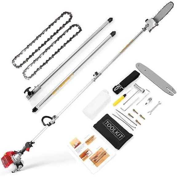 Pole Saw Gas Powered, 16-Foot Reach 58CC 2-Cycle Gas Pole Chain Saw 11.5-Inch Bar Cordless Extendable Long Tree Trimmer Gas Pole Saws for Tree Hedge Trimming Branches Pruning$$Garden & Patio
