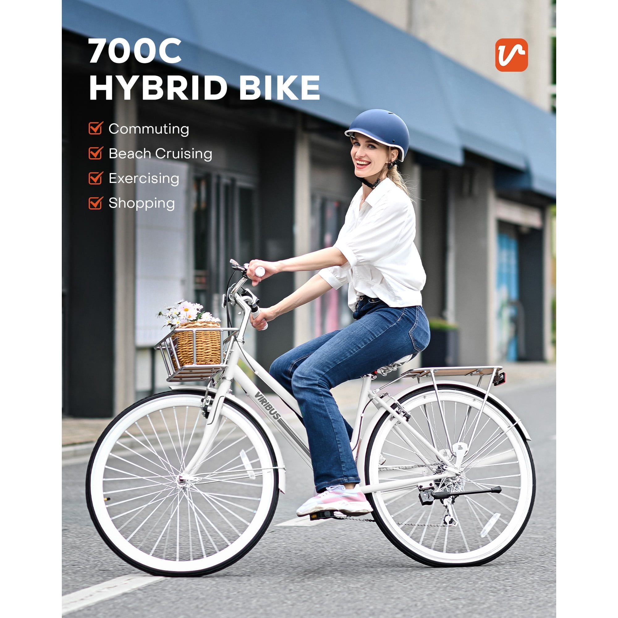 Hybrid Bike, 700c City Commute Cruiser Bike with 7 Speed
