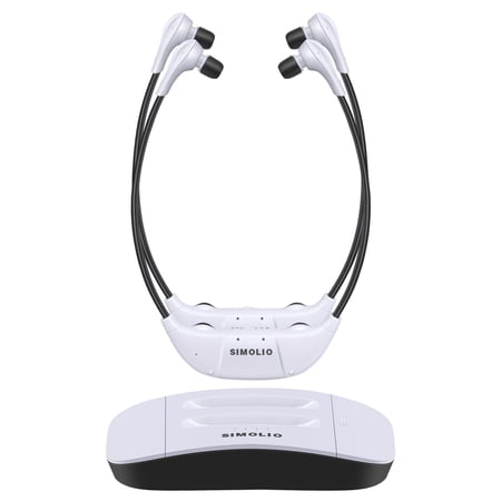 SIMOLIO Dual Wireless Headphones for TV Watching with Spare Battery for Seniors Tone and Balance Control Personal Sound Amplifier 100 ft Work Range No Audio Delay SM-824D2-W (New)