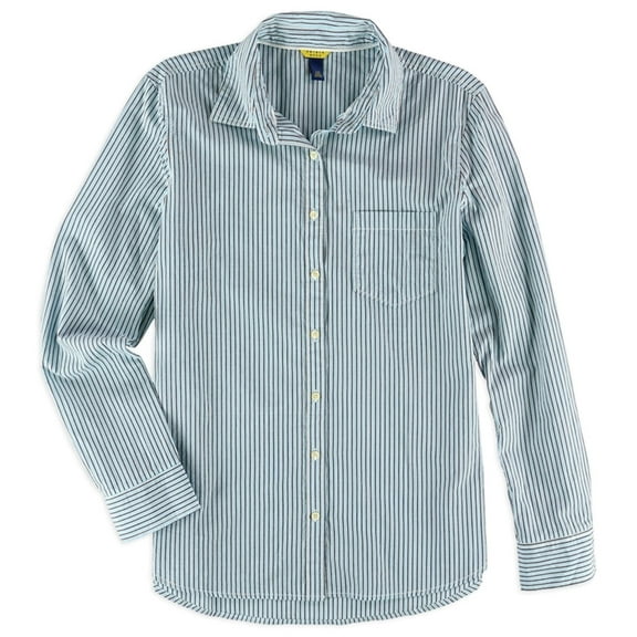 Aeropostale Womens Striped Pocket Button Up Shirt, Blue, Juniors, Small