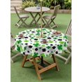 thumbnail image 3 of Outdoor Tablecloth with Umbrella Hole and Zipper, St Patricks Day Round Table Cloth 60 Inch Waterproof Tablecloth, Spring Country Green Black Shamrock Picnic Table Cover for Patio Camping, 3 of 7