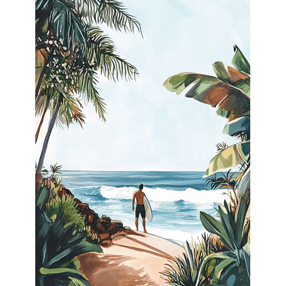 Tropical Surfer Canvas Wall Art, Perfect for Beach House, Living Room, Bedroom, Bathroom, and Office Decor