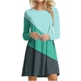 thumbnail image 1 of Robes d'Automne pour Femmes Col Rond Bloc de Couleur Robe à Manches Longues Décontractée Ample Tunique Évasée Mini Robes, 1 of 5