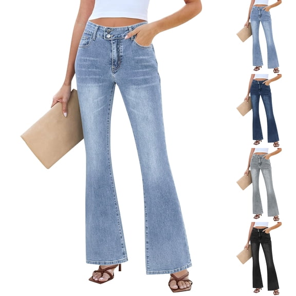 Wutalume Low Rise Jeans for Women Wide Leg Straight Cut, Stretch Denim with Pockets, Loose Fit Comfort for Casual Wear,Black L