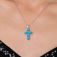 thumbnail image 3 of Gem Stone King 925 Sterling Silver Simulated Blue Opal Cross Pendant Necklace for Women | 3.00 Cttw | Gemstone October Birthstone | Oval Cabochon 6X4MM | With 18 inch Chain, 3 of 6