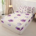 thumbnail image 2 of Erosebridal Vertical Stripe Pattern Zipper Twin Comforter Sets with Fitted Sheet and 2 Pillowcases,Floral Heart Print Zipper Bedding Set,Purple Brown,Reversible, 2 of 6