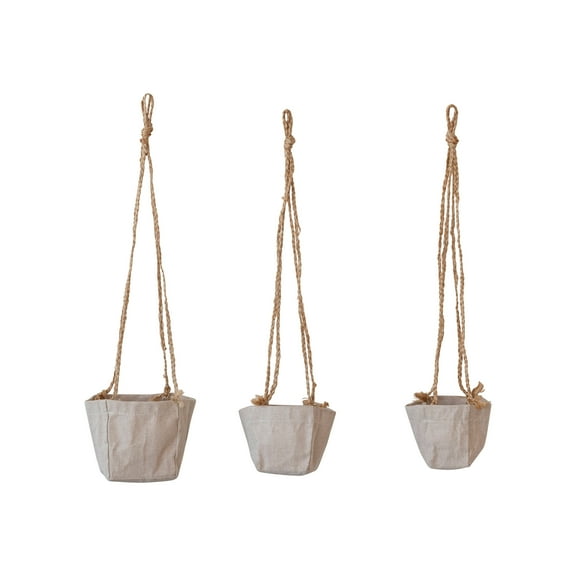 Creative Co-Op Round Jute and Cotton Hanging Planters, Natural, Set of 3