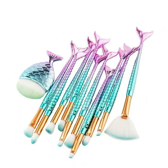 Miman Make Up Brush Set 11 Piece 3d Mermaid Makeup Brushes Synthetic Kabuki Cosmetics Blush Eyeliner Face Powder Brush Set