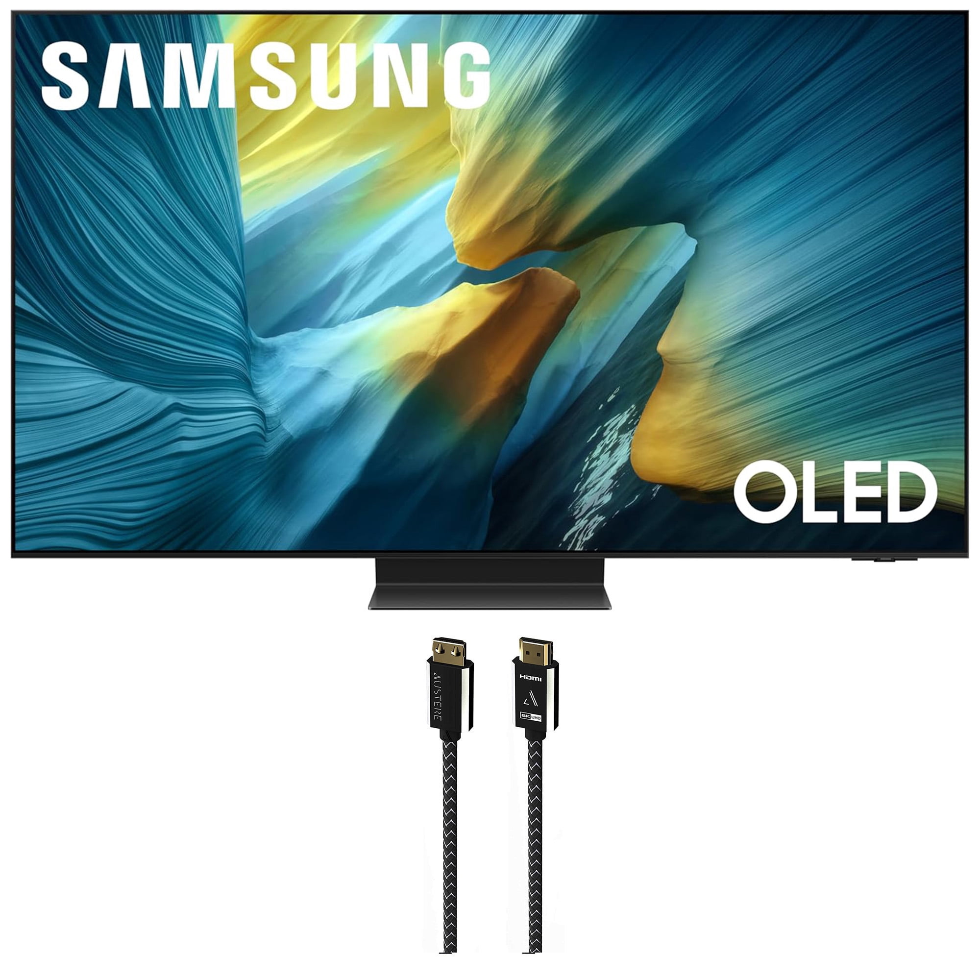 Samsung QN65S95FAFXZA 65 Inch OLED HDR Pro 4K Smart TV with an Austere 7S-8KHD2-2.5M VII Series 2.5m Premium Braided 8K HDMI Cable (2025)