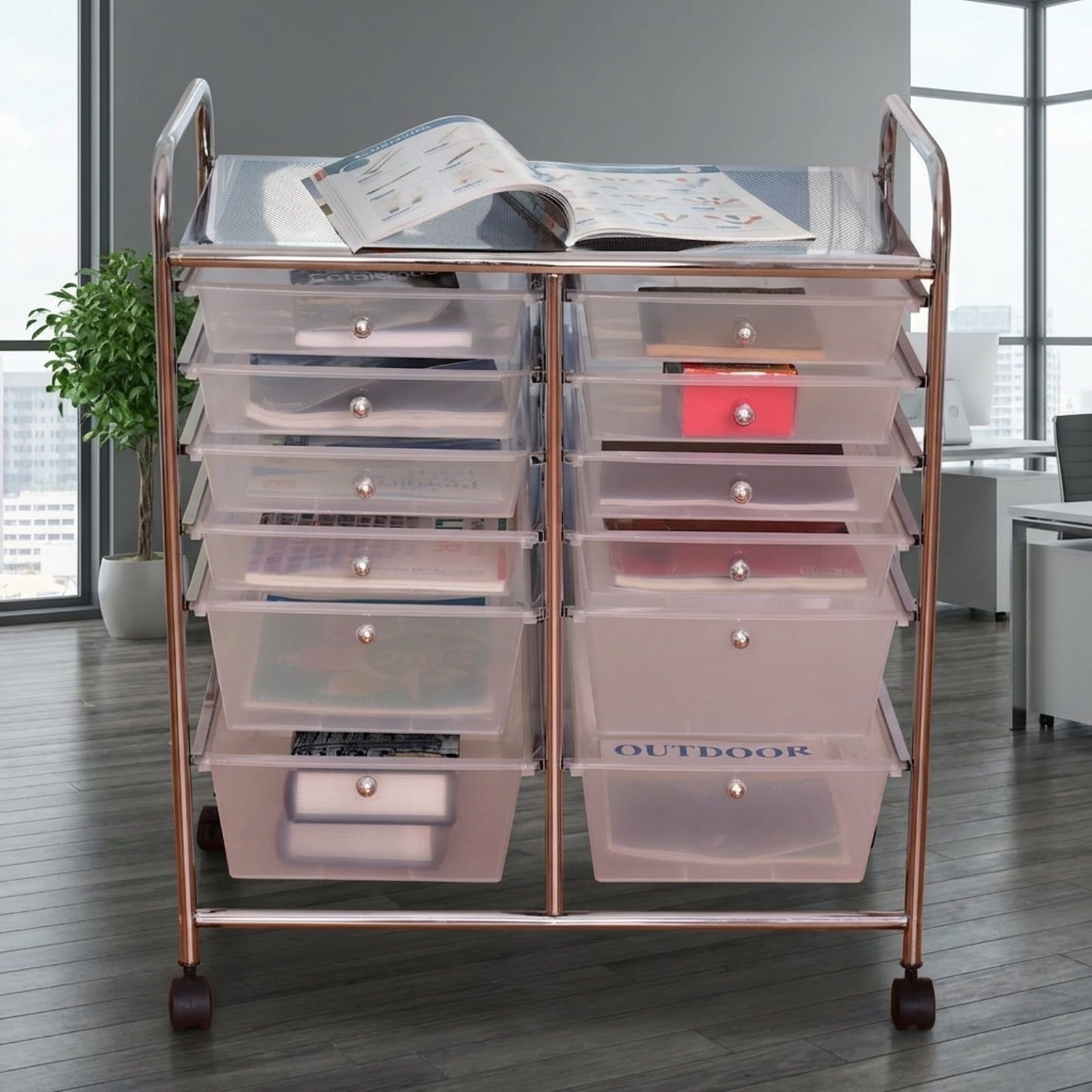 Furnibear 12-Drawer Clear Rolling Storage Cart See-Through Drawer Organizer with Locking Wheels for Crafts and Closet, Transparent