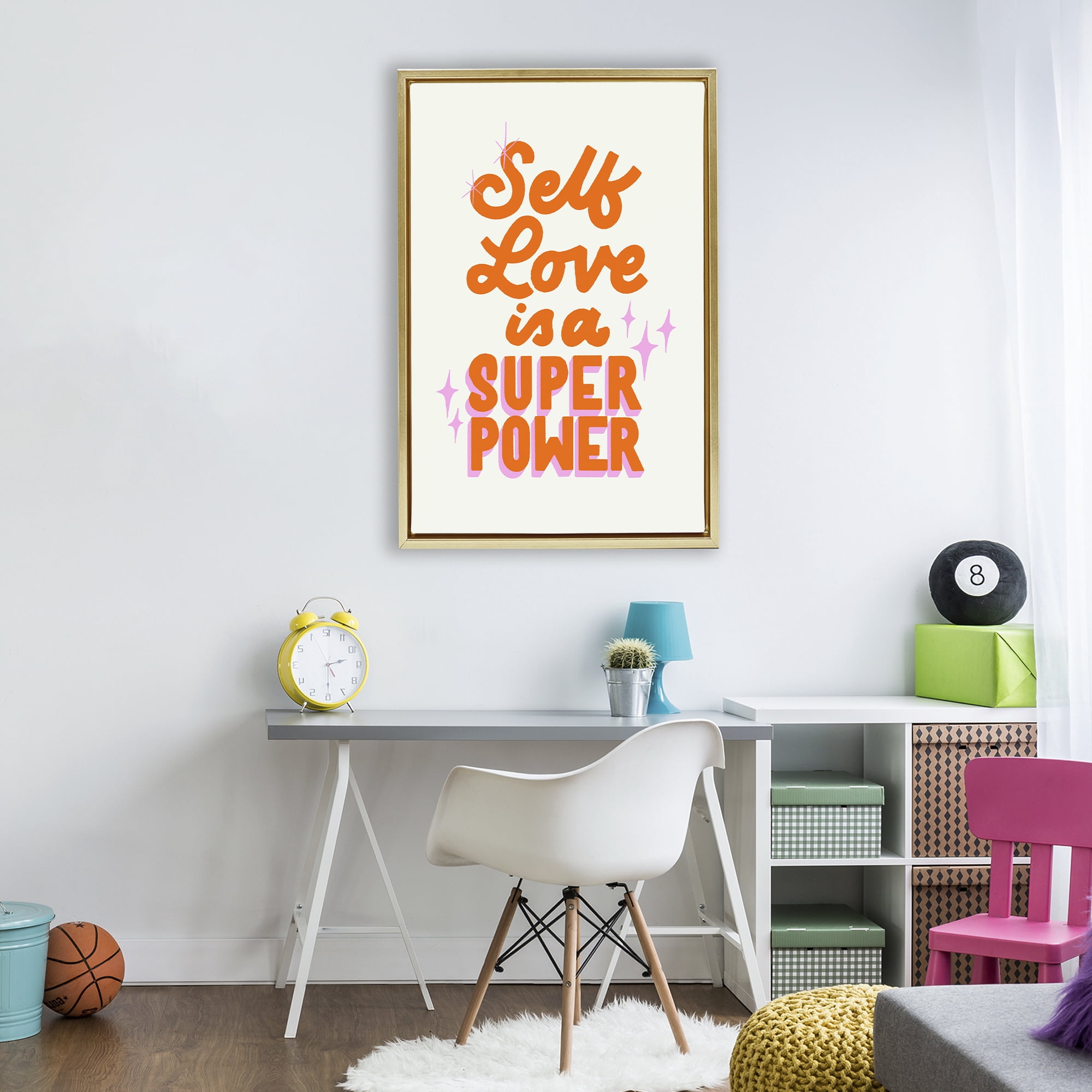Stupell Industries Self Love Is Superpower Gold Framed Floater Canvas Wall Art, design by Indira Prieto | IndySign