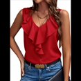 thumbnail image 2 of Blusas Sin Mangas con Volantes para Mujer, Elegantes, Informales, para Trabajo, Oficina, Cuello en V, de , Verano 2025. Rojo L, 2 of 9