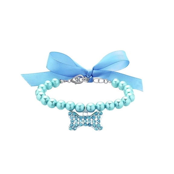Pearl Cat Collar with Bow And Rhinestone Bone Pendant, Adjustable Pet Necklace for Small Dog Cat Daily Wear, Soft for Comfort