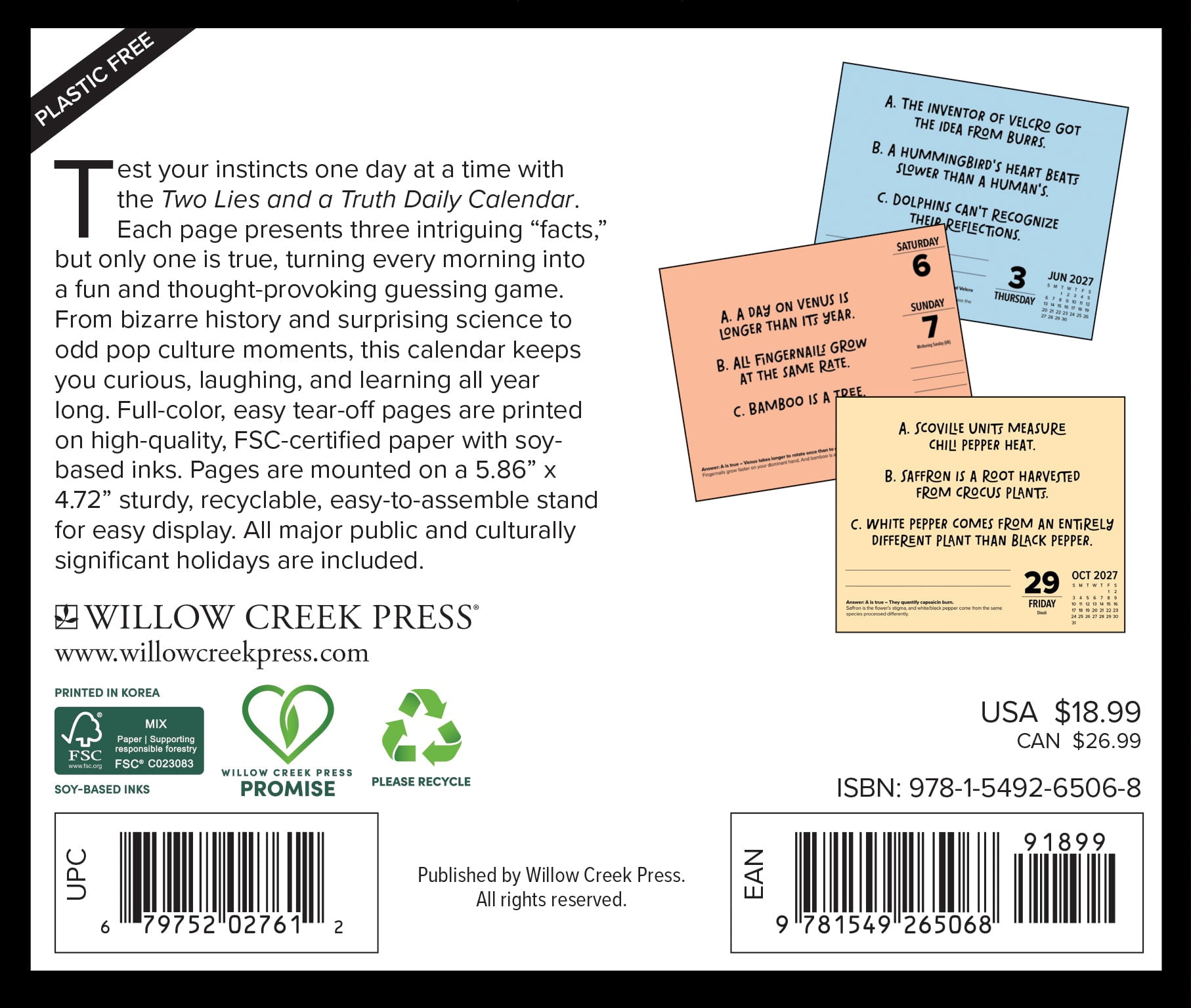 Willow Creek Press, Two Lies and a Truth 2027 Box Calendar