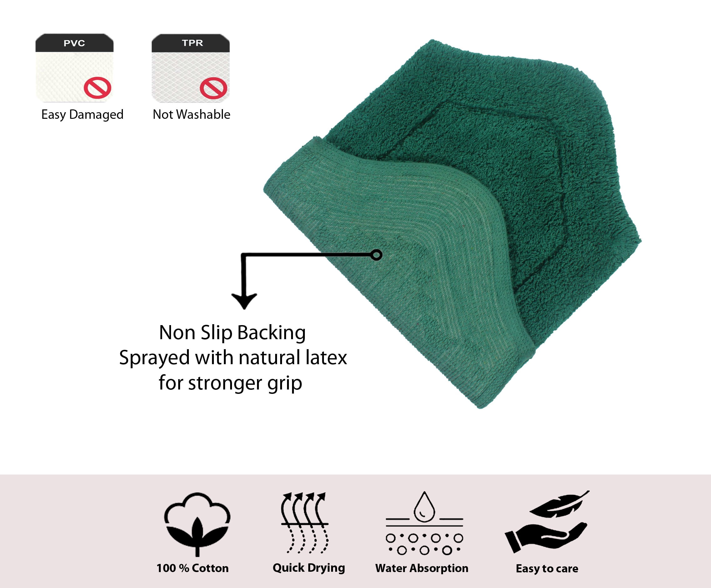 Home Weavers Waterford Collection 100% Cotton Non-Slip Bathroom Rug Set Machine Washable Bathroom Rug-17"x24", Bath Rug- 21"x34", Runner- 22"x60", Bottle Green Color 3 Piece Bath Rug set