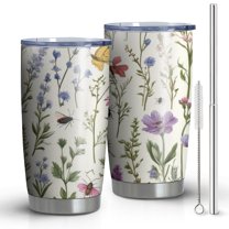 20 Oz Pioneer Flower and Butterfly Coffee Tumbler Double Wall Insulated Stainless Steel Water Bottle | Metal Reusable Thermoses Flask with Cup Cap | Leak & Sweat Proof with Anti-Dust Lid