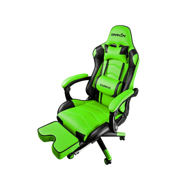 Drakon Dk709 Gaming Chair Ergonomic Racing Style Pu Leather Seat Headrest With Foldable Foot Leg Rest Green Walmart Com Walmart Com