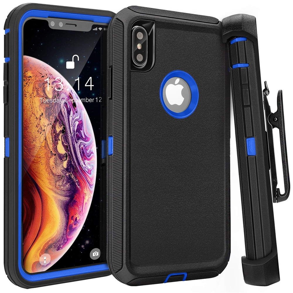 Apple IPhone XR Heavy Duty Defender Armor Hybrid Case Cover Black Blue