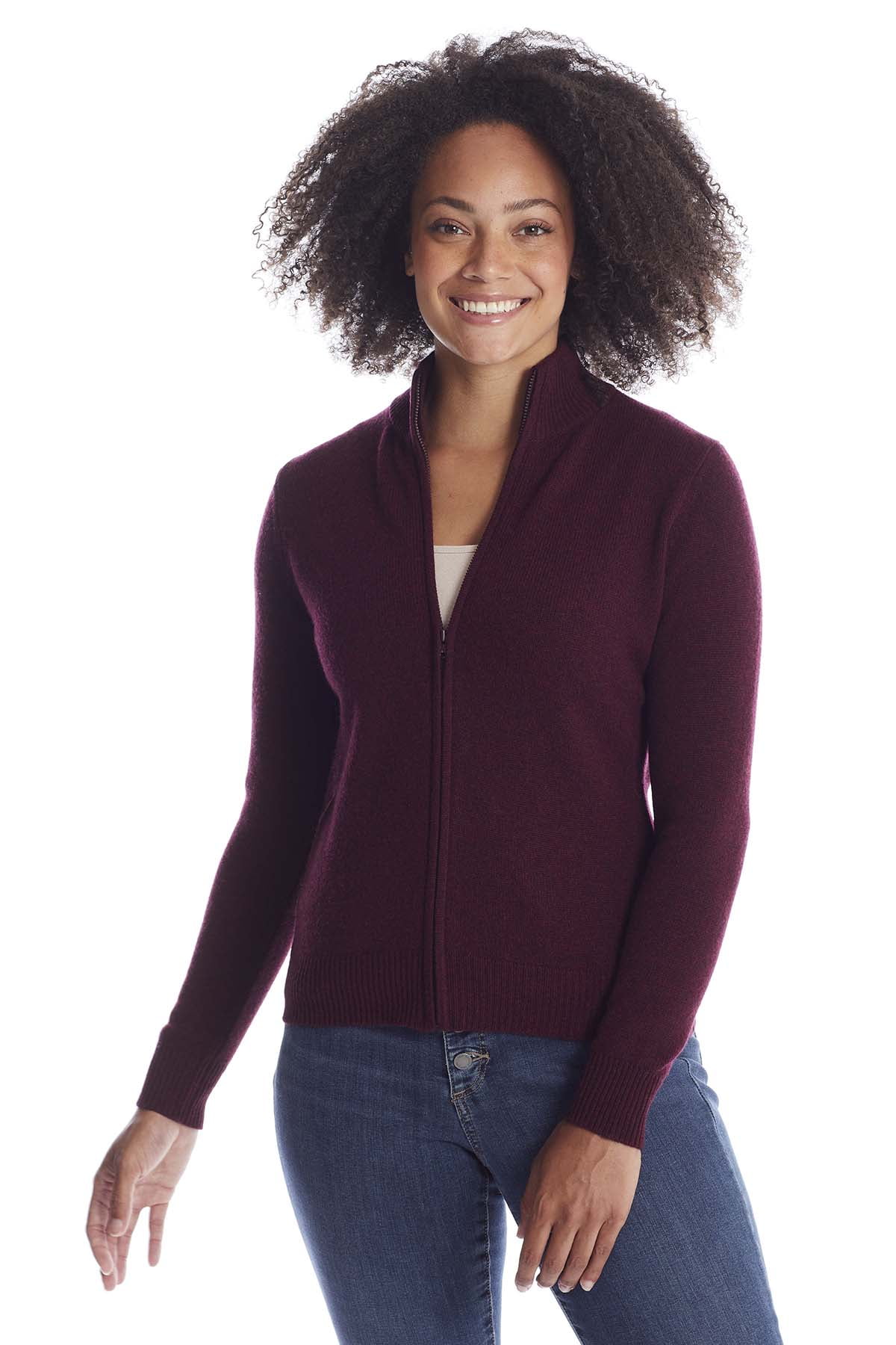 Cashmere Sweater Mock Turtleneck Zip Up 