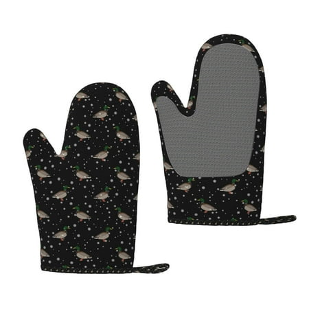 

Junzan Mallards And Snowflakes for Oven Mitts 2 Piece Set BBQ Gloves Grilling Gloves Heat Resistant Oven Gloves Kitchen Silicone Oven Mitts for Barbecue/Cooking/Baking