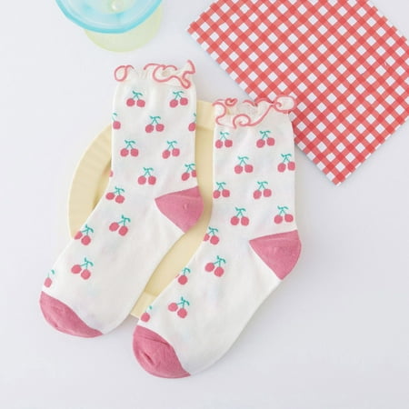 

15 pairs Women Autumn And Winter Fruit Printing Matching Thickened Warm Mid Tube Socks Women Thick Socks funny socks Color random