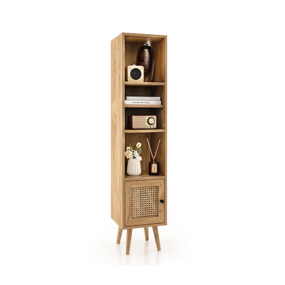 Finihen Storage Cabinet, Sideboard Storage Cabinet, 4 Tiers Rattan Storage Cabinet with Slim Design, for Living Room, Bedroom, Entryway, Natural
