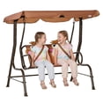 thumbnail image 2 of Outsunny Kids Patio Swing, Adjustable Canopy Swing Glider, Kids Outdoor Swing Chair with 2 Seats, Seat-Belted Safety, Coffee Brown, for Ages 3-6, 2 of 9