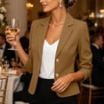 thumbnail image 6 of QIYAGBSA Blazer for Women Soft Slim Fit Notched Lapel Two Button Long Sleeve Fall Casual Office Outerwear Lightweight Layer for Cool Days Everyday Wear (Khaki, S), 6 of 9