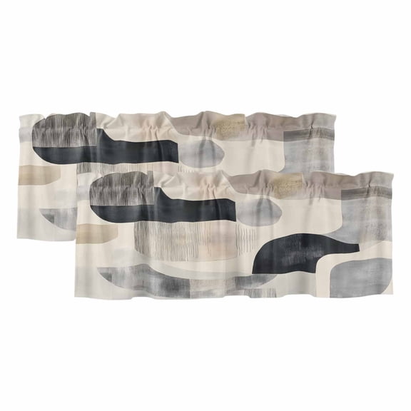 Modern Grey Beige Valances for Windows, Decorative Rod Pocket Window Valance Curtains, Abstract Geometric Textured Short Curtain Drapes for Kitchen/Bathroom/Living Room, 2 Panels, 54" W x 18" L