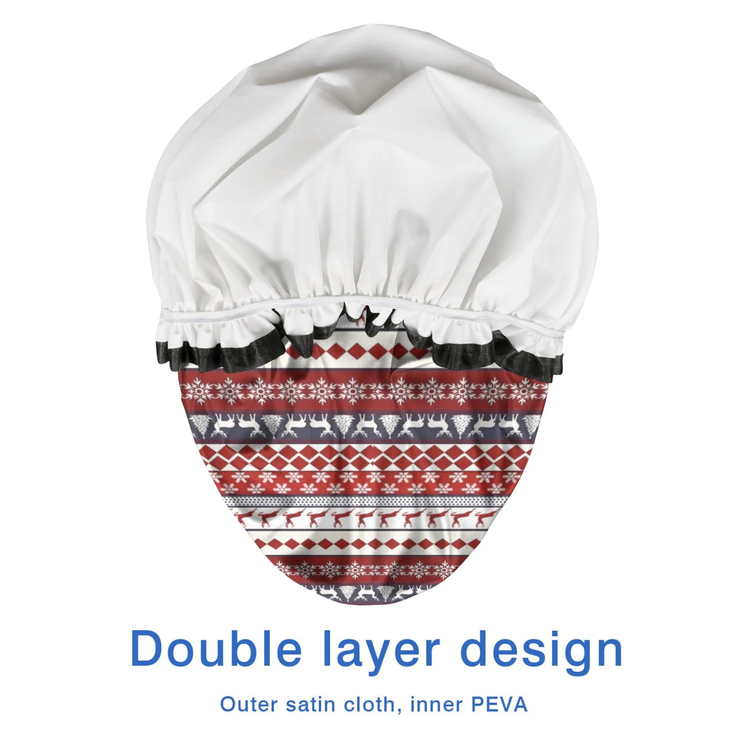 Shower Caps,Red Christmas Deer and Snowflake Pattern Waterproof Shower Cap for Women 4 Pieces,Double Reusable Hair Cover for Shower PEVA Elastic Stretch Hem